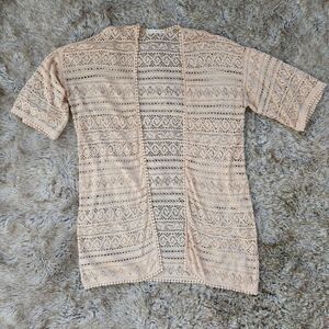 Potter's Pot Crochet Knit Kimono Cardigan Beige Women's Size Medium